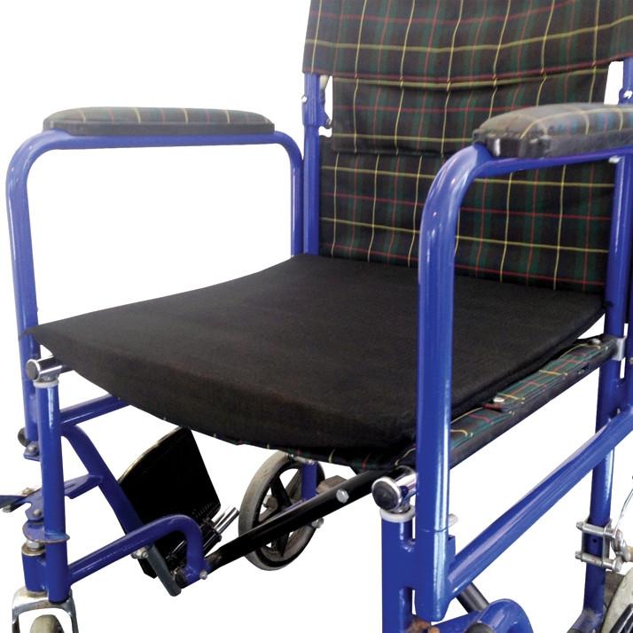 Putnams wheelchair sag cushion with blue cover
