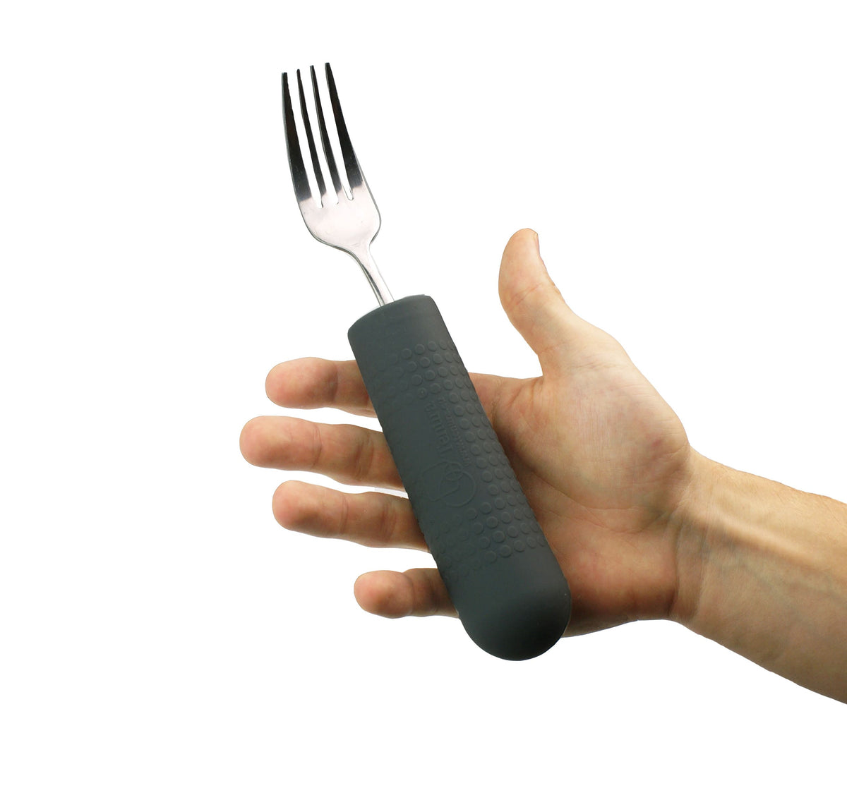 Two grey Tenura silicone cutlery grips