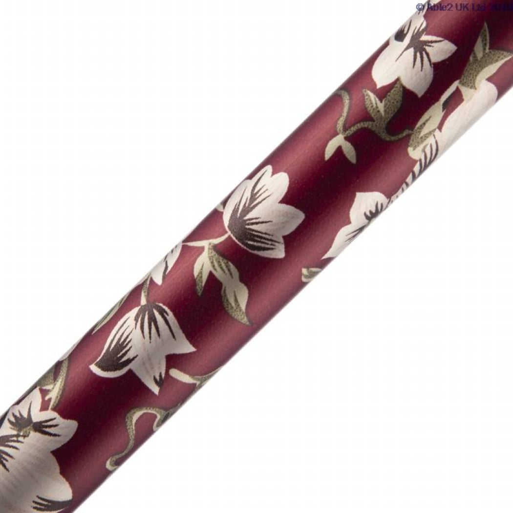 Burgundy flower pattern folding adjustable walking stick (image 3)