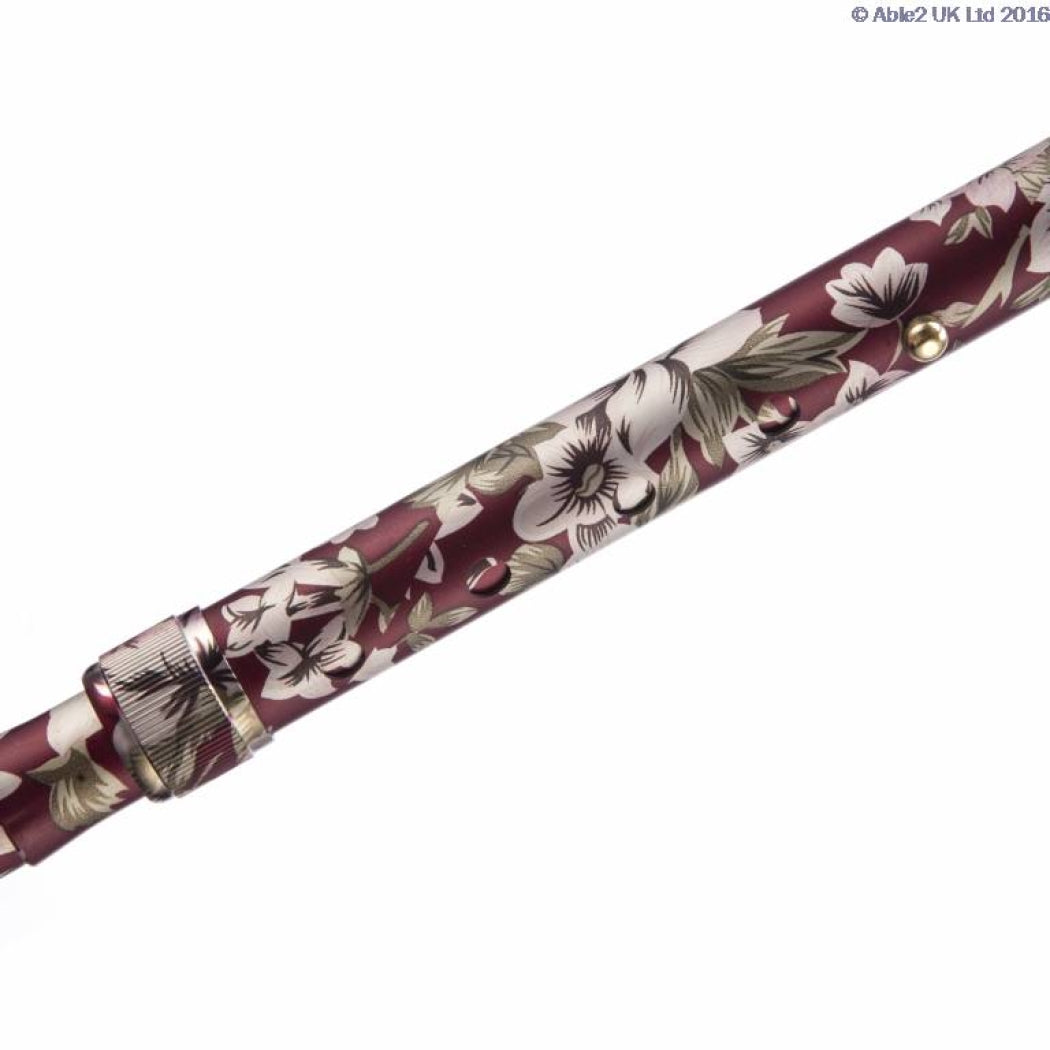 Burgundy flower pattern folding adjustable walking stick (image 5)